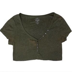 olive green old navy button up crop top